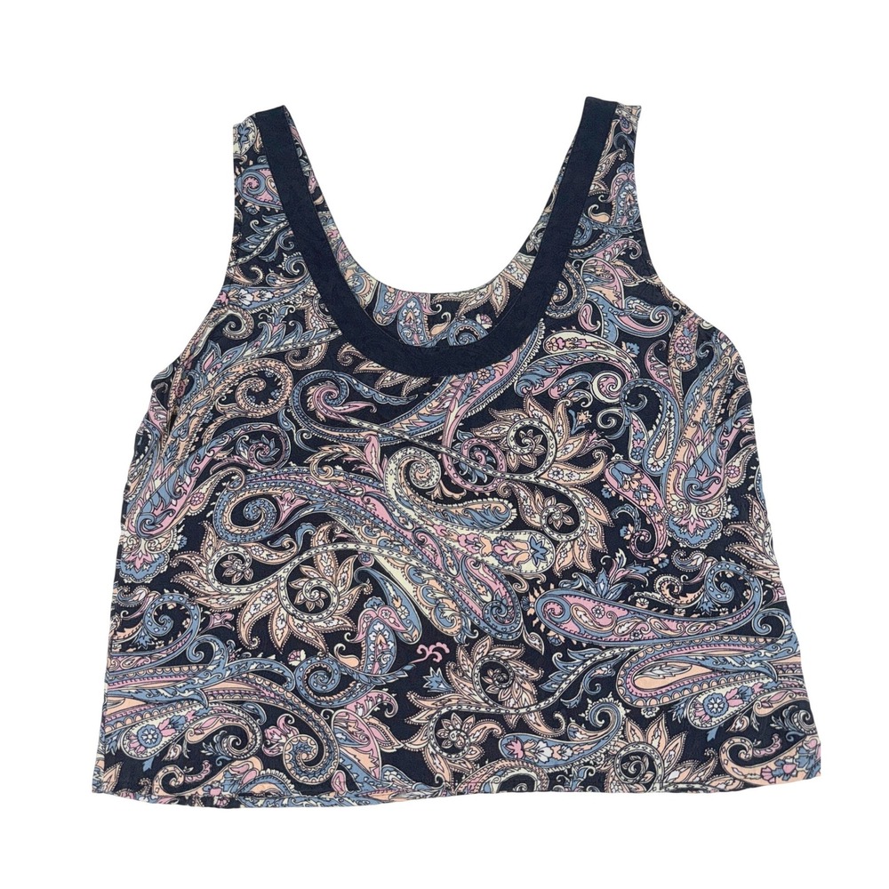 Diane Gilman Vintage Silk Tank Blouse Sleeveless Top Women Medium Black Paisley - Picture 4 of 8